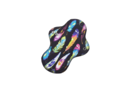 A 9" washable sanitary pad made with a lovely rainbow festhers print on organic cotton jersey.