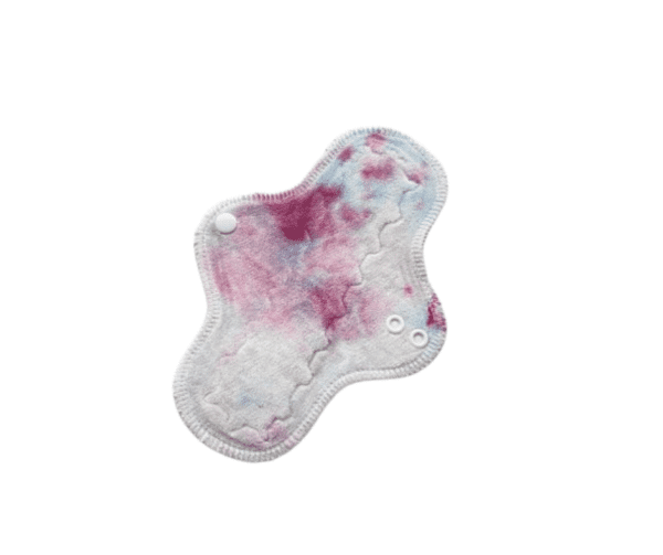 This is a 8" long slim width reusable cloth sanitary pad withccustom dyed bamboo velour viscose top fabric and fleece back. This cloth pad is great for a cup backup, little dribbles, mild incontinence.