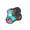 A 7" cloth sanitary pad with rainbow abstract bubbles cotton jersey top fabric.