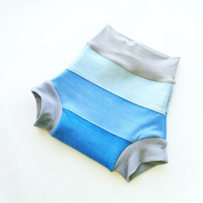 Wool Soakers - Tri-Colour Blue Soaker - Organic Wool Interlock Nappy Cover