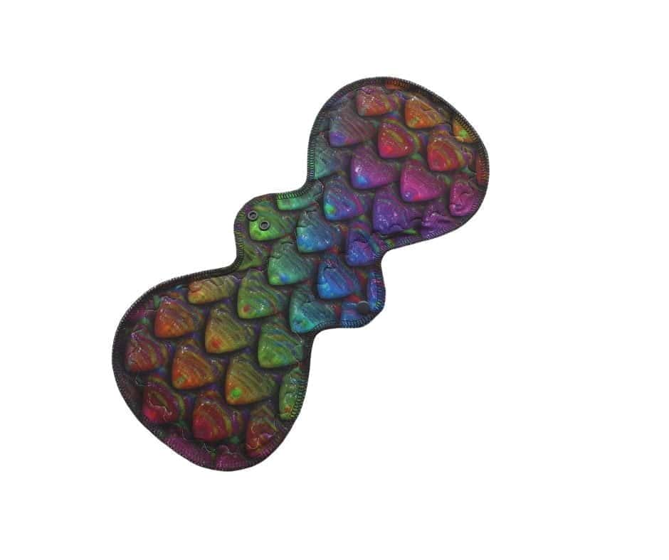 Megalicious shape cloth pad with rainbow dragon scale cotton jersey top.